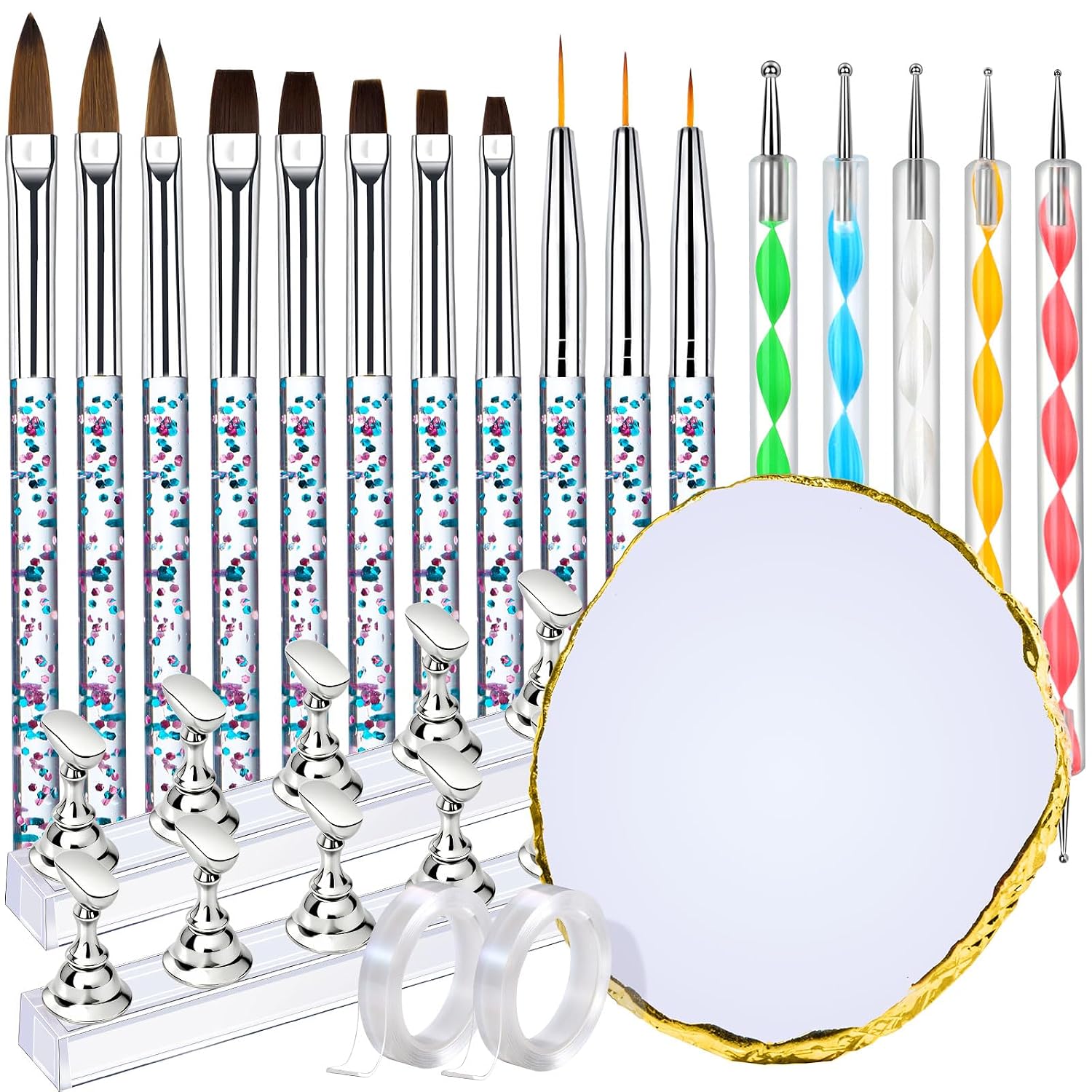 nail art brush set: brushes, dotting tools & stands