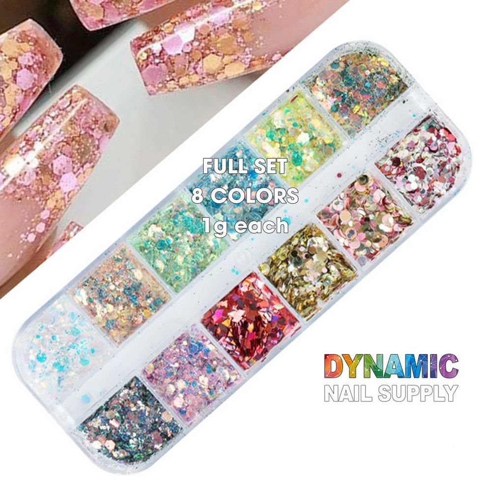 Holographic Nail Glitter Set – 13-Piece Powder Overview